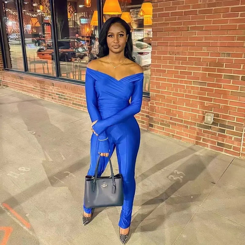 Elegant V-Neck Long-Sleeved Solid Jumpsuit