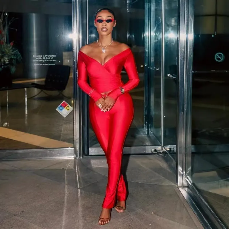 Elegant V-Neck Long-Sleeved Solid Jumpsuit