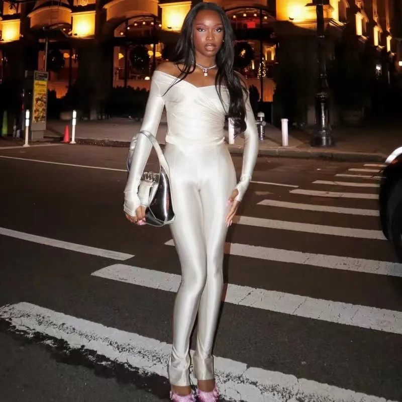 Elegant V-Neck Long-Sleeved Solid Jumpsuit