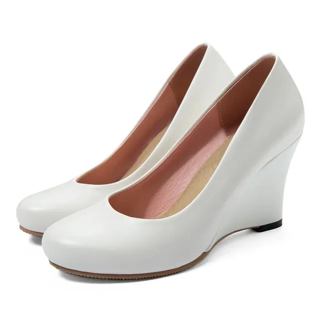 Elegant Wedge Heels Spring Casual White Nude Pumps