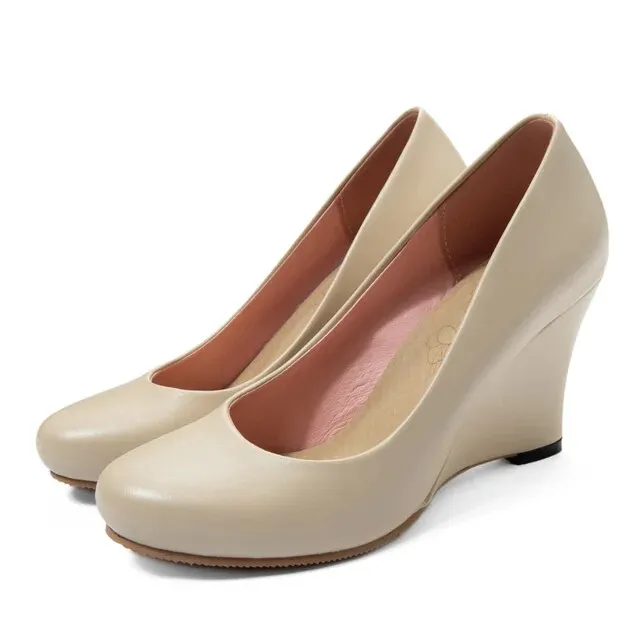 Elegant Wedge Heels Spring Casual White Nude Pumps