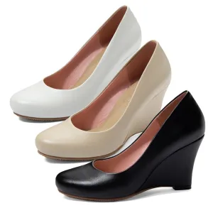Elegant Wedge Heels Spring Casual White Nude Pumps