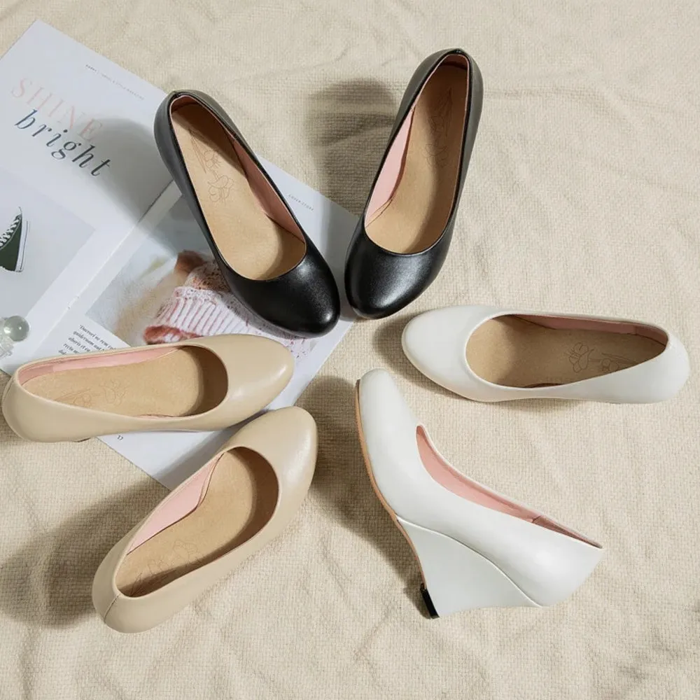 Elegant Wedge Heels Spring Casual White Nude Pumps