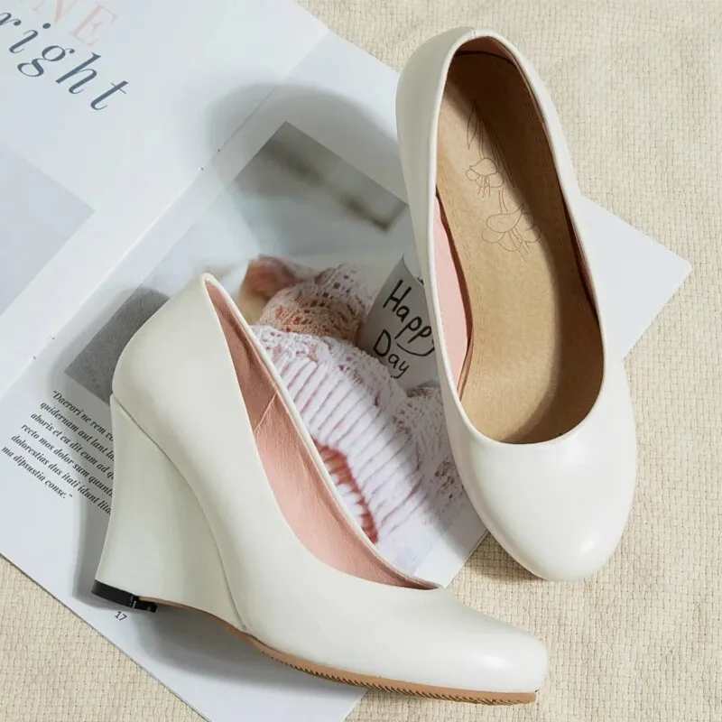 Elegant Wedge Heels Spring Casual White Nude Pumps