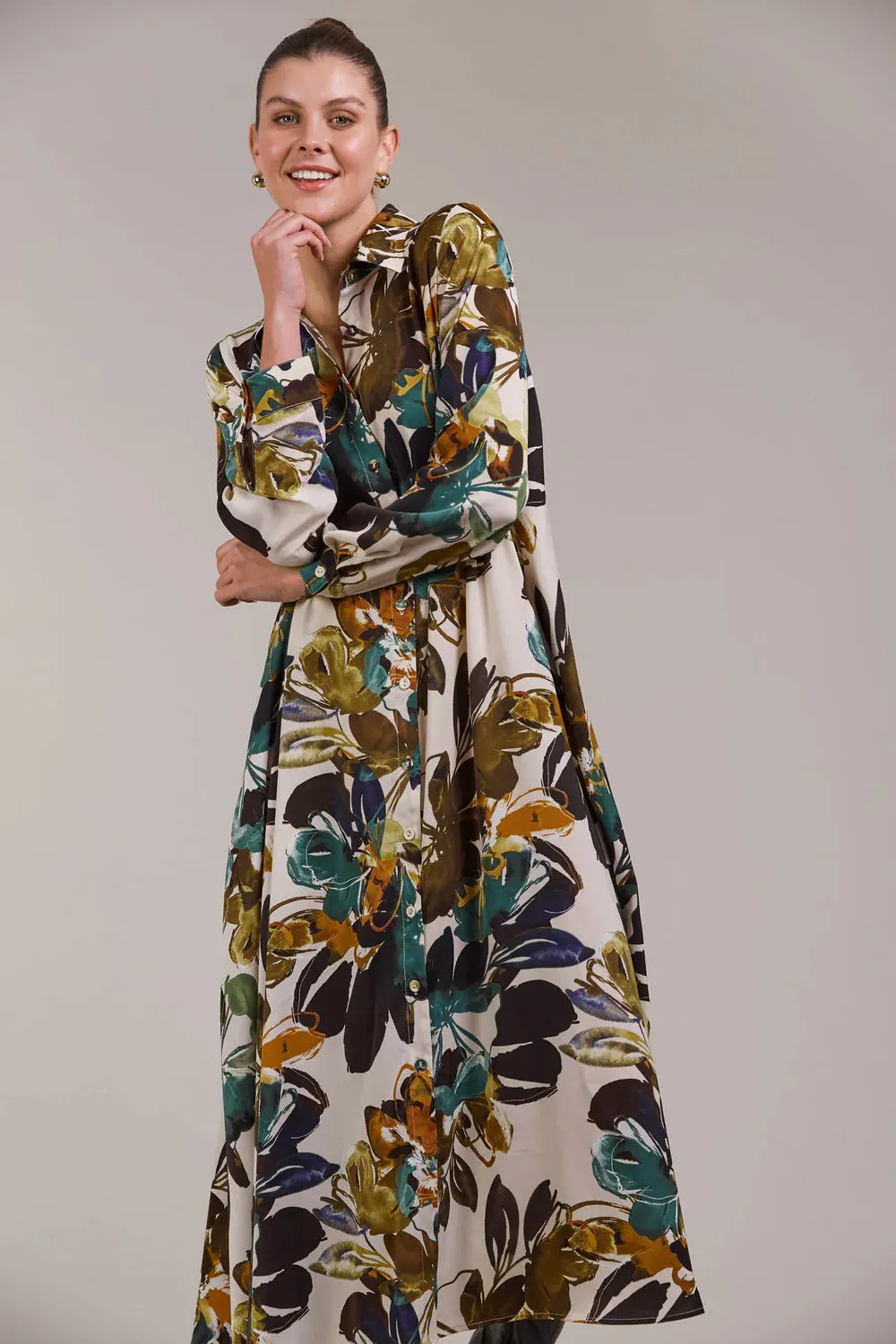 Elsie Shirt Dress  - Botanical Tusk