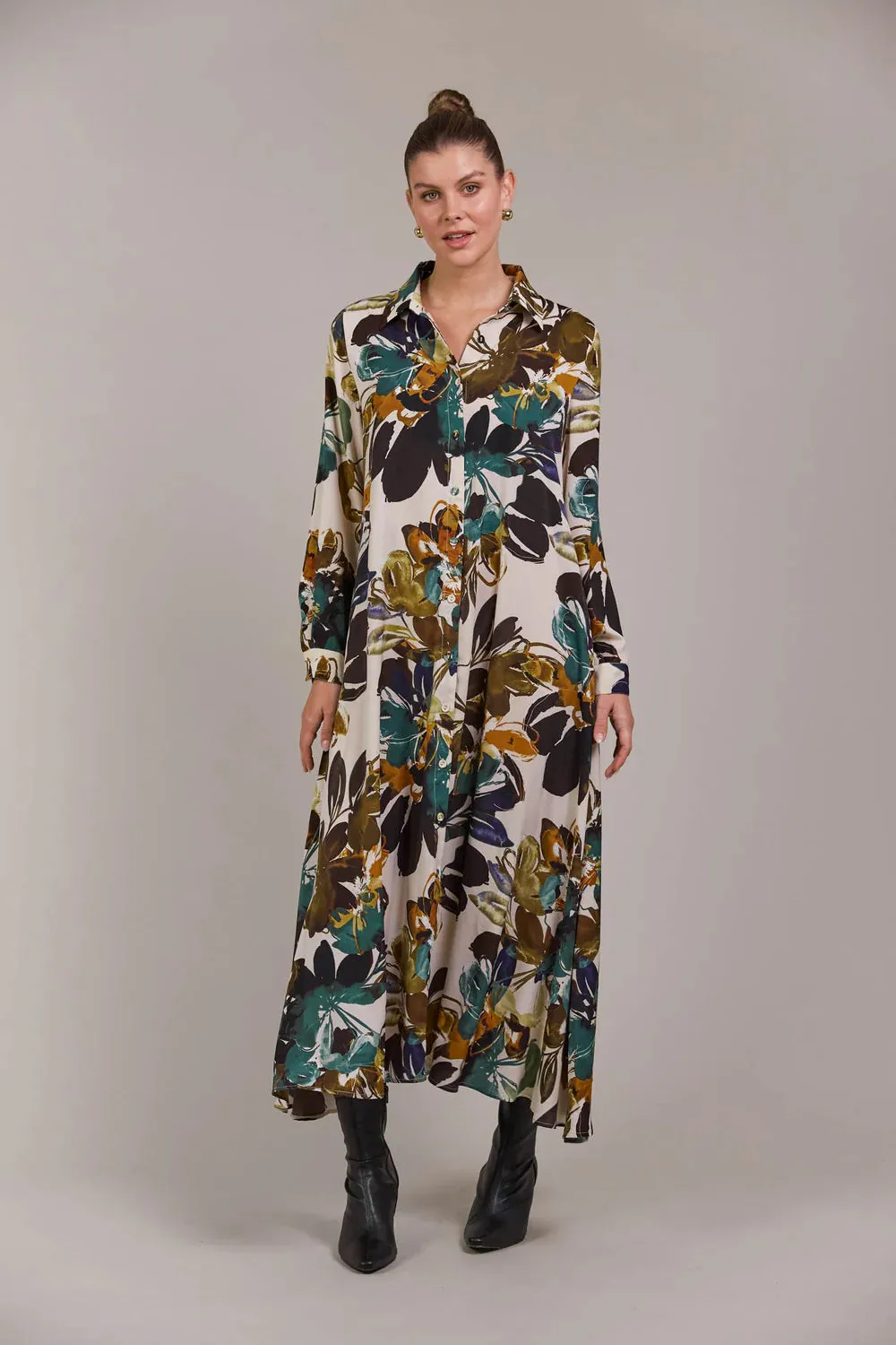 Elsie Shirt Dress  - Botanical Tusk