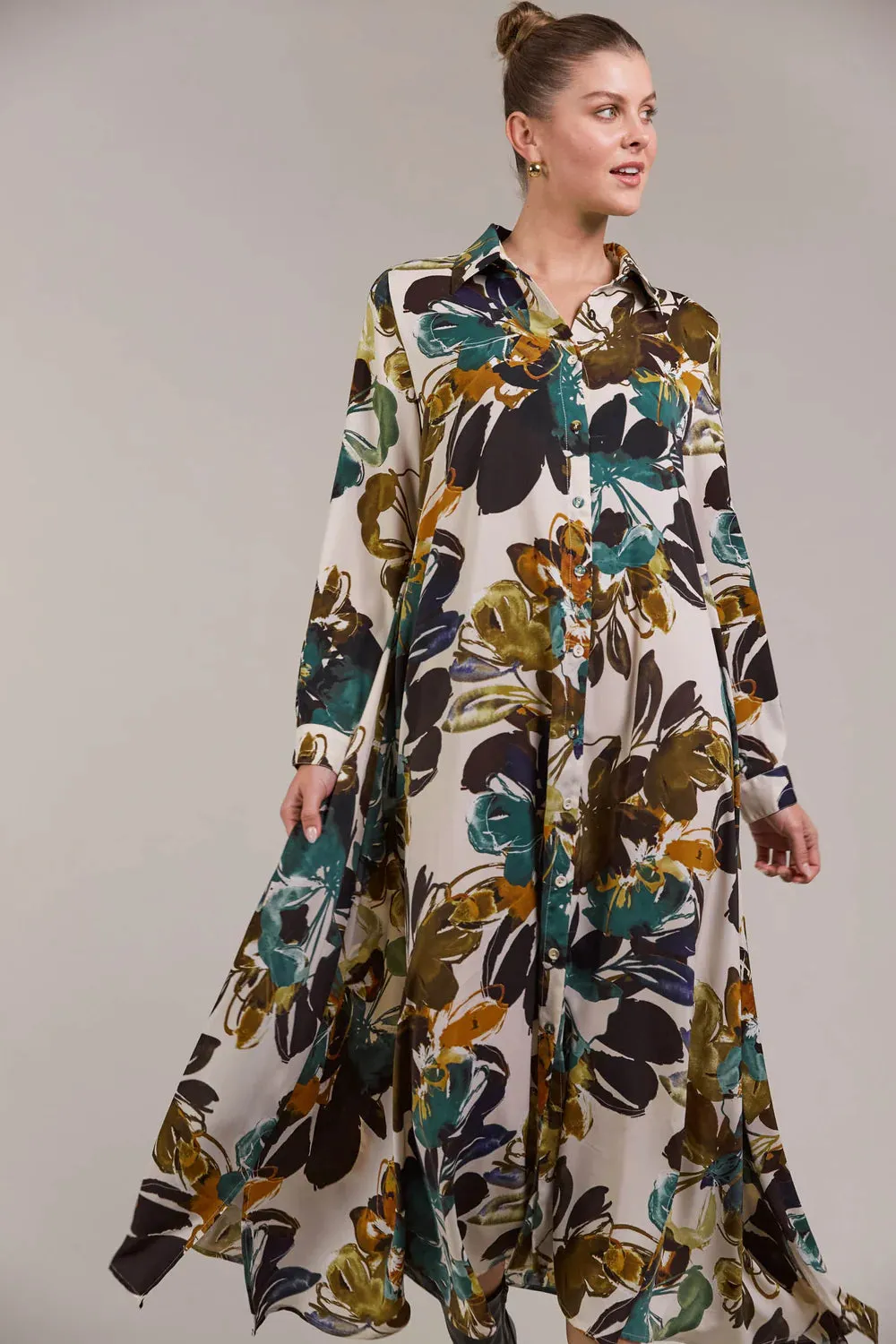 Elsie Shirt Dress  - Botanical Tusk