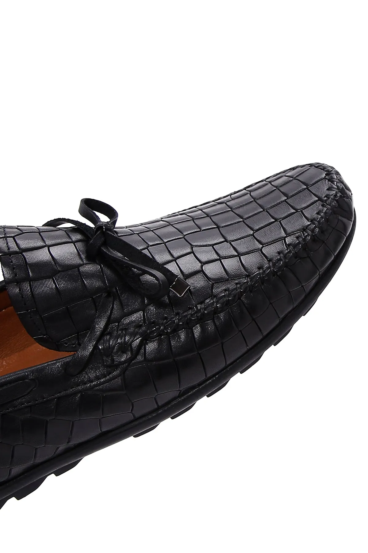 Erkek Siyah Kroko Desenli Deri Casual Loafer