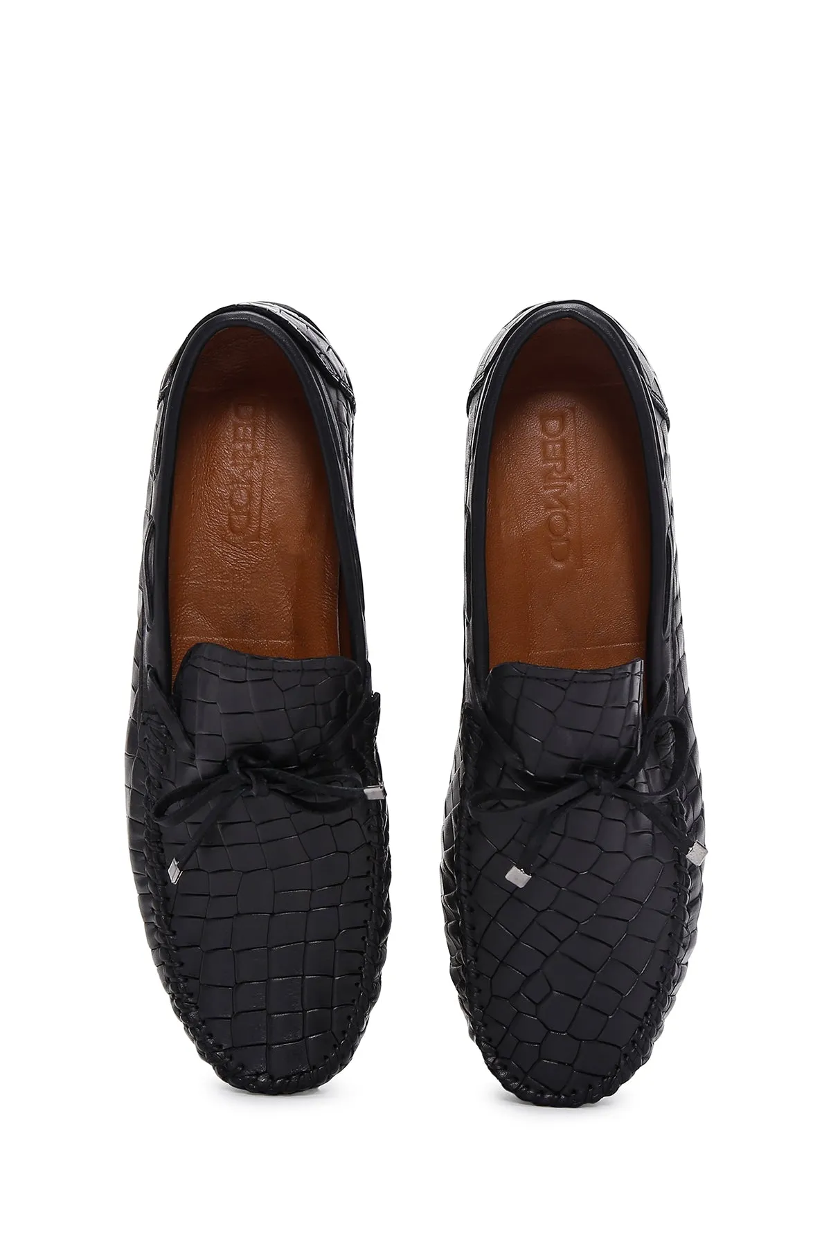Erkek Siyah Kroko Desenli Deri Casual Loafer