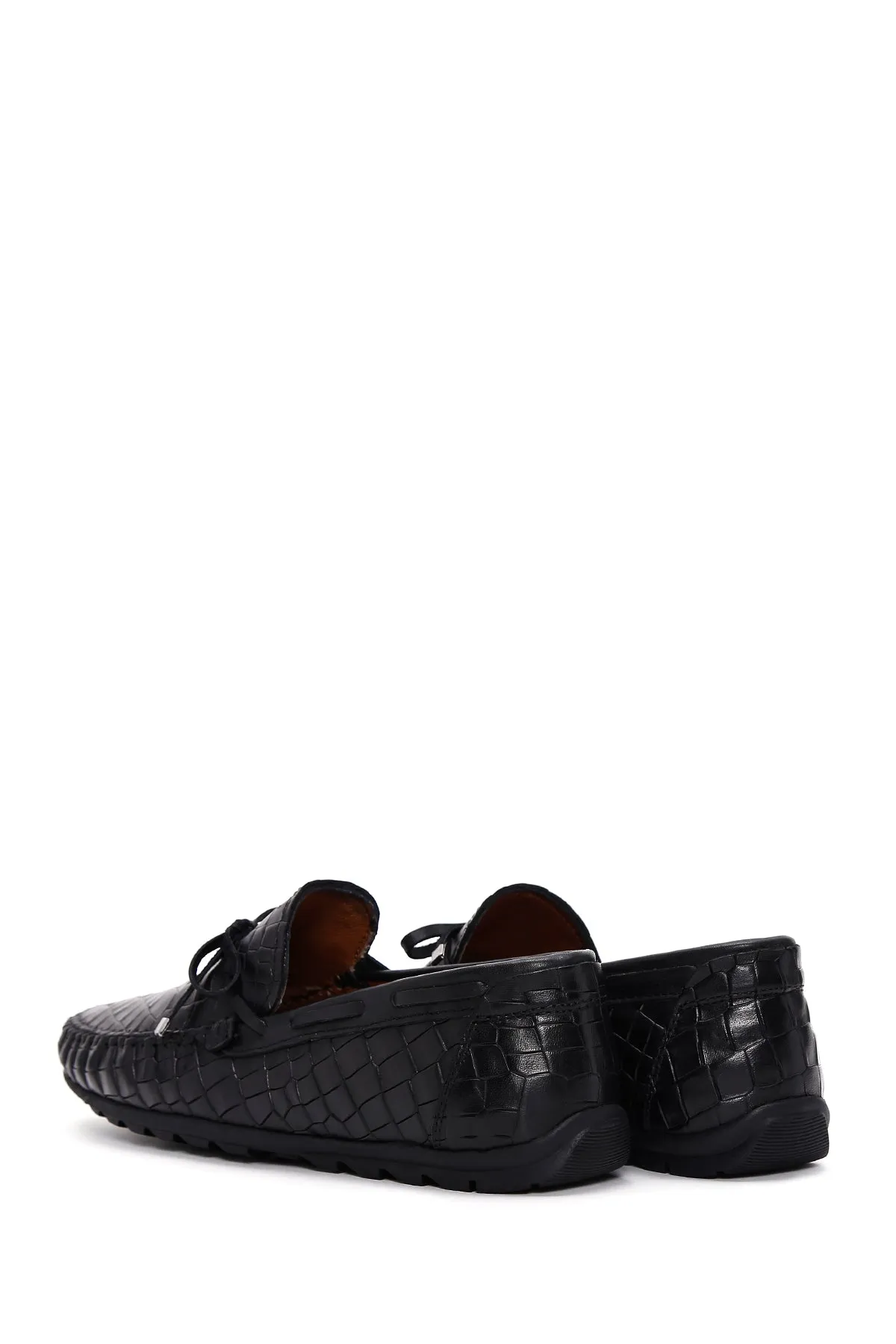 Erkek Siyah Kroko Desenli Deri Casual Loafer
