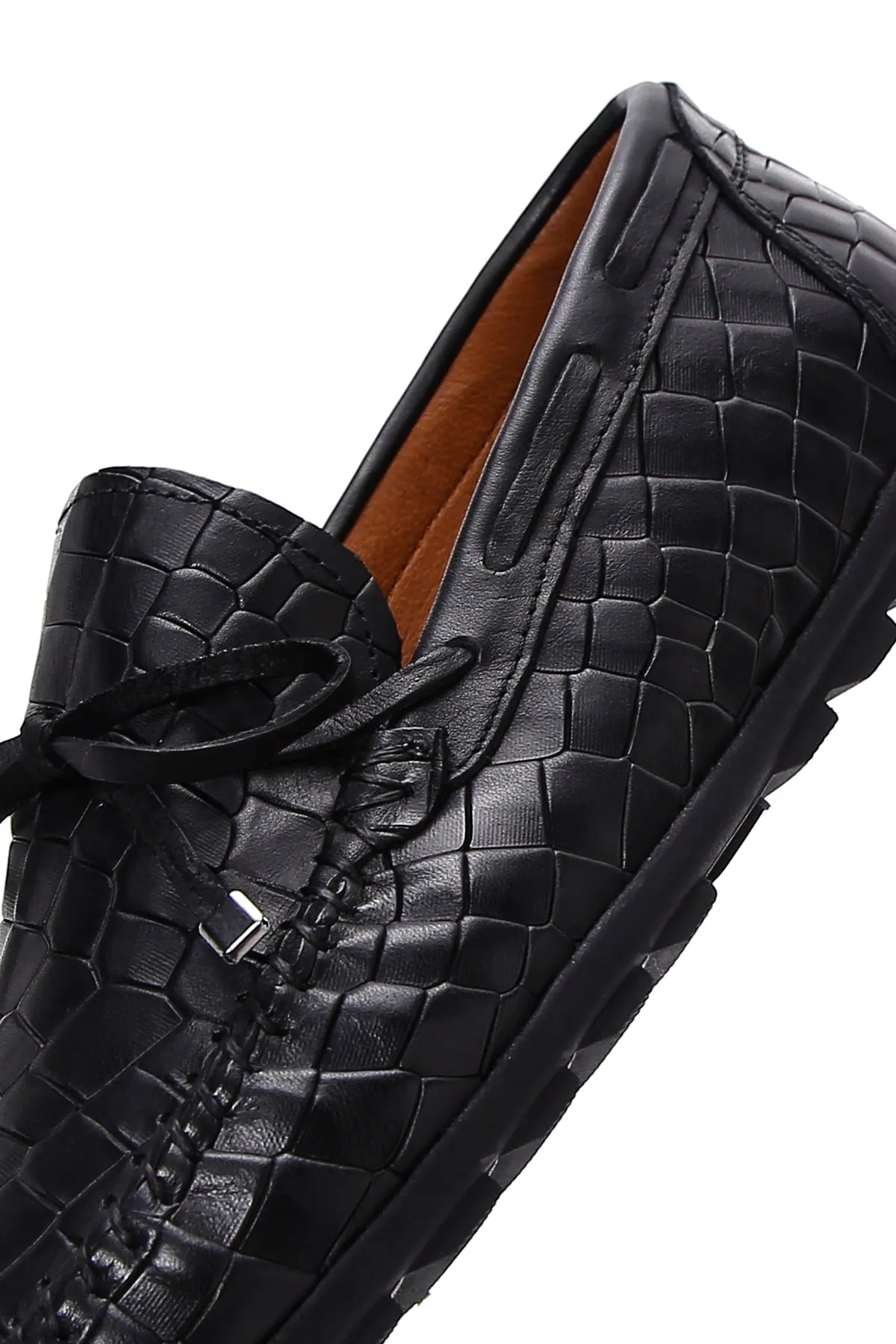 Erkek Siyah Kroko Desenli Deri Casual Loafer