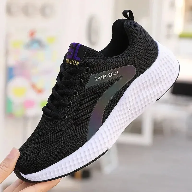Fashion Reflective Design Athletics Running Shoes Women Breathable Soft Casual Sneakers Ladies Non-slip Comfortable Jogging Shoes
