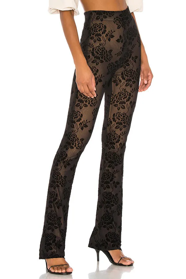 Floral Mesh High-Waist Sheer Pants for Chic Casual Looks