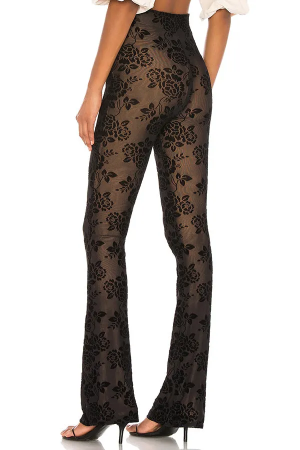 Floral Mesh High-Waist Sheer Pants for Chic Casual Looks