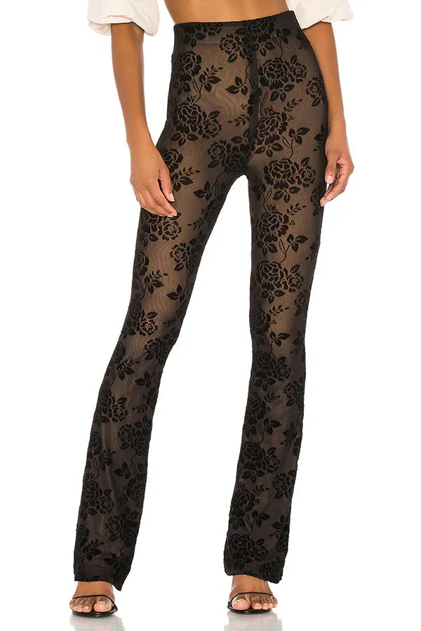 Floral Mesh High-Waist Sheer Pants for Chic Casual Looks