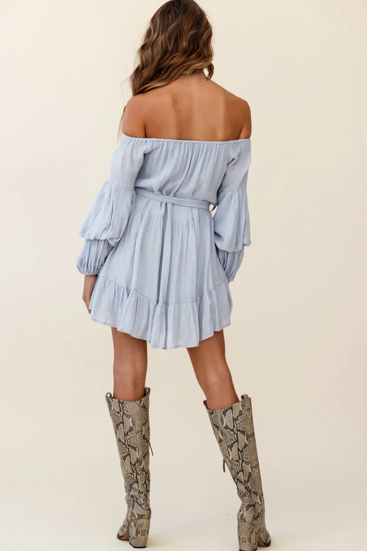 Frida Off-Shoulder Waist Tie Dress Grey