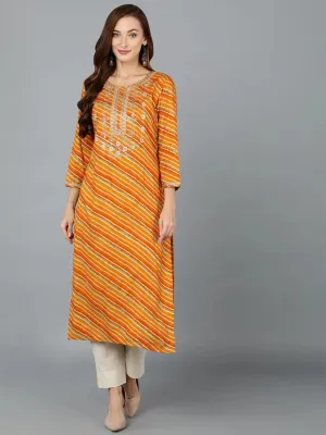 Golden Yellow Cotton Blend Embroidered