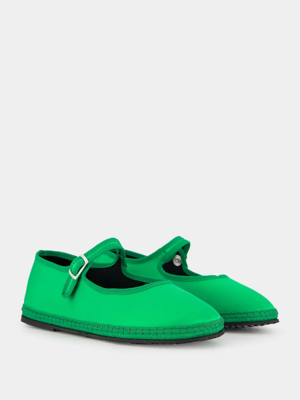 Green Mary Jane Satin Flats