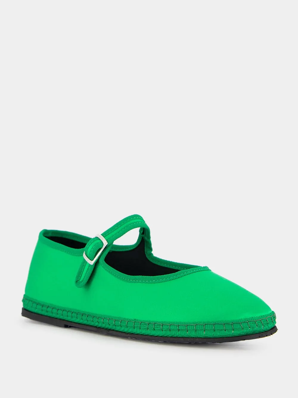 Green Mary Jane Satin Flats