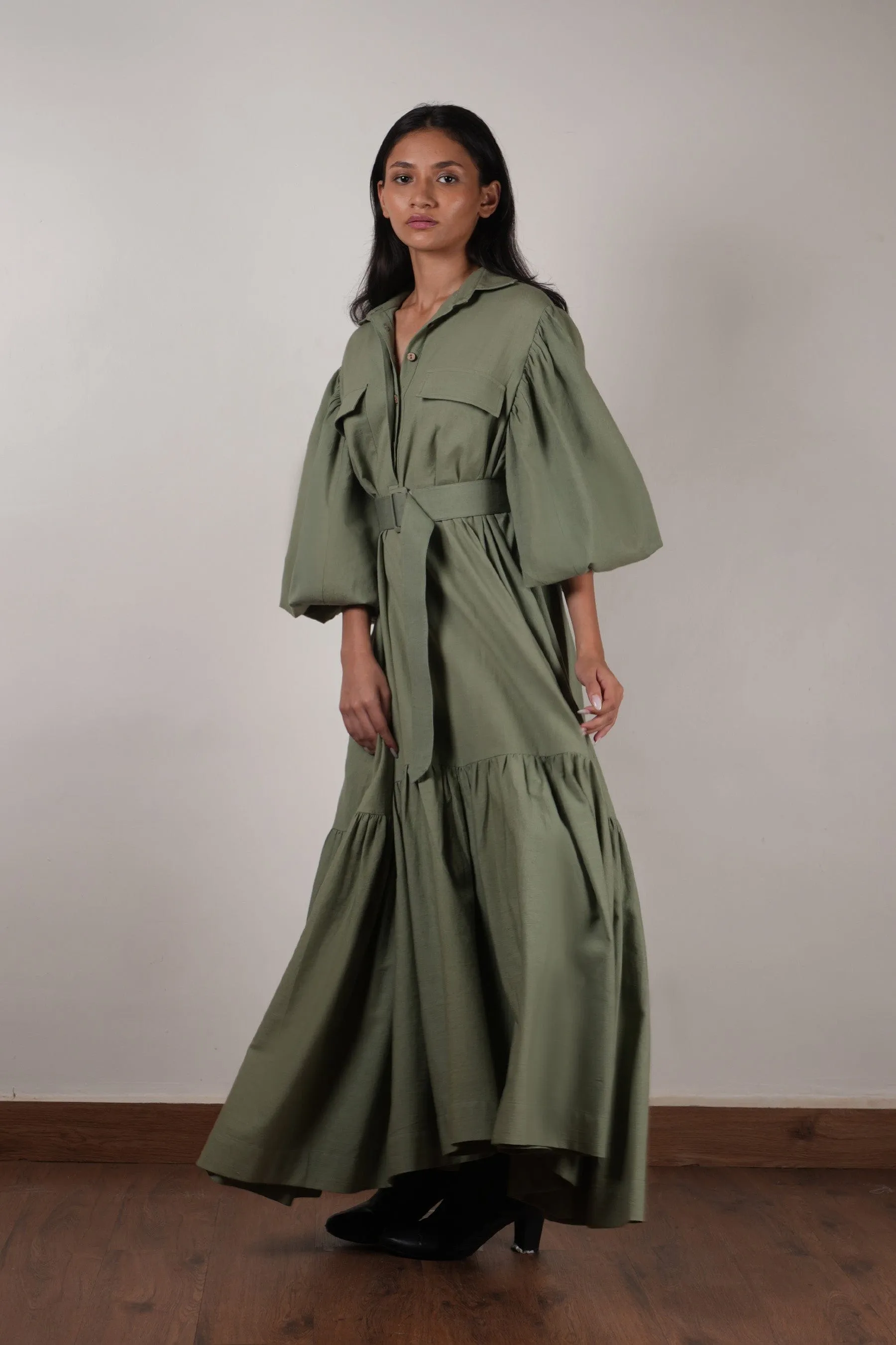 Green Shirt Kaavya Dress
