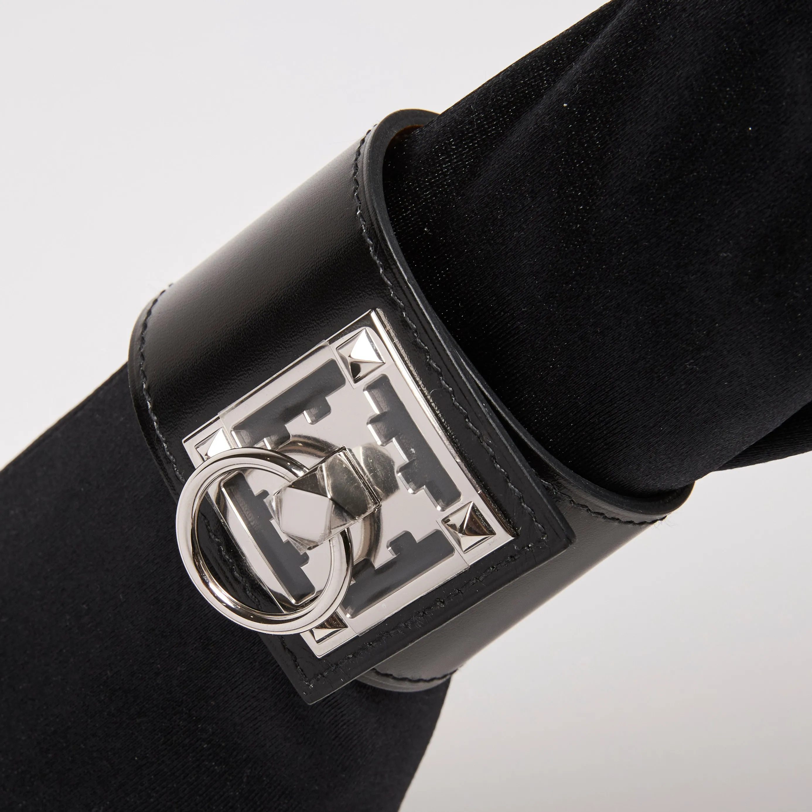 Hermes Creneau Black Leather Bracelet With Palladium Hardware