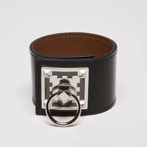 Hermes Creneau Black Leather Bracelet With Palladium Hardware