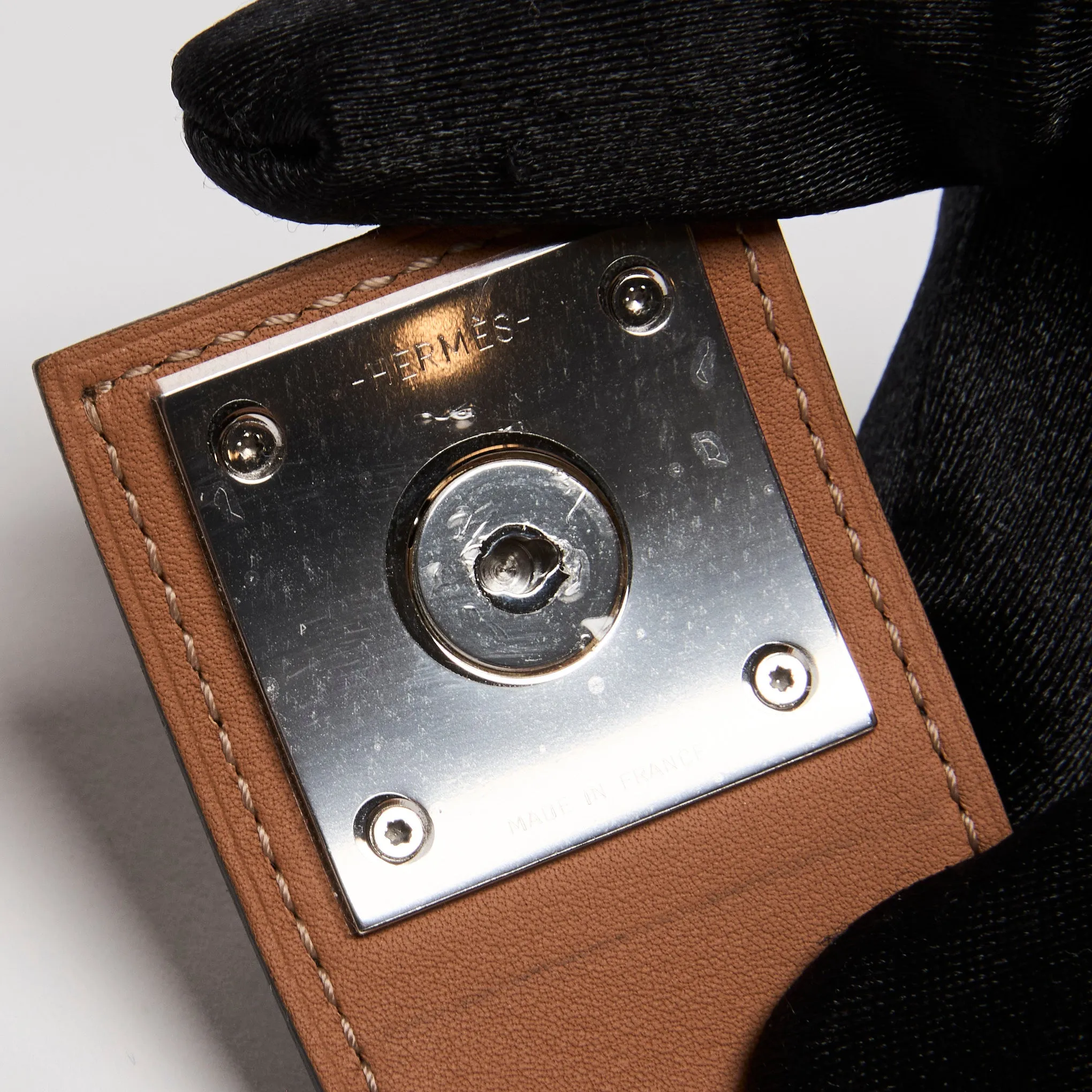 Hermes Creneau Black Leather Bracelet With Palladium Hardware