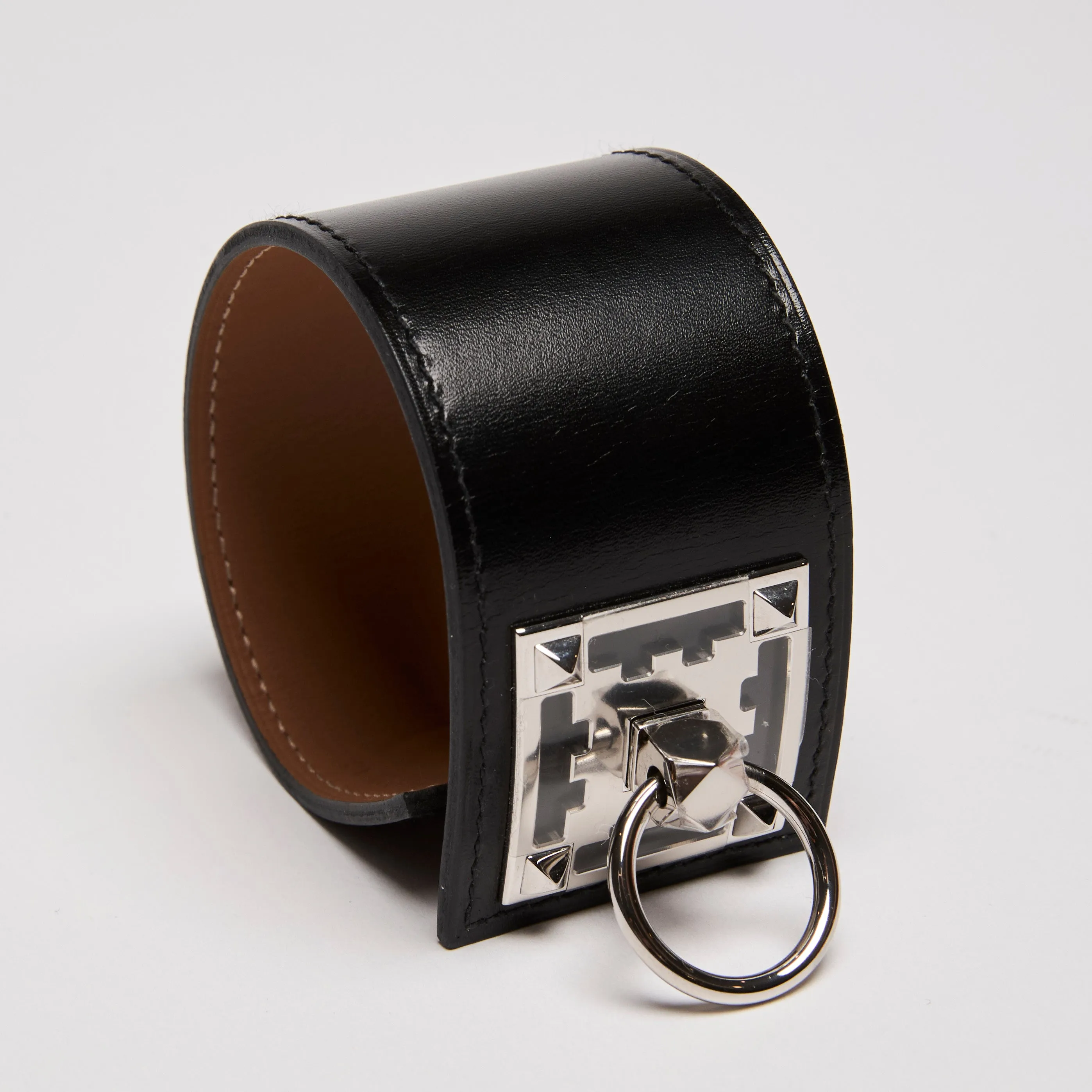 Hermes Creneau Black Leather Bracelet With Palladium Hardware
