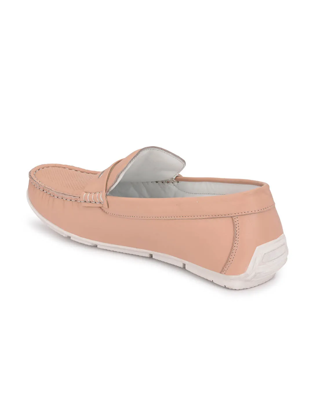 Hitz Men's Pink Leather Slip-On Casual Loafer Shoes