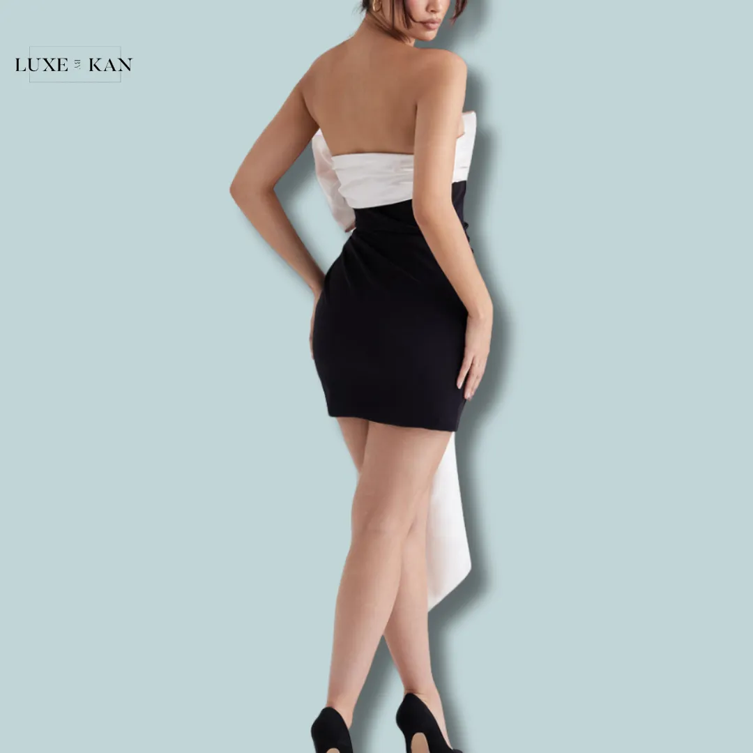 House of CB JANA 
BLACK & IVORY BOW MINI DRESS