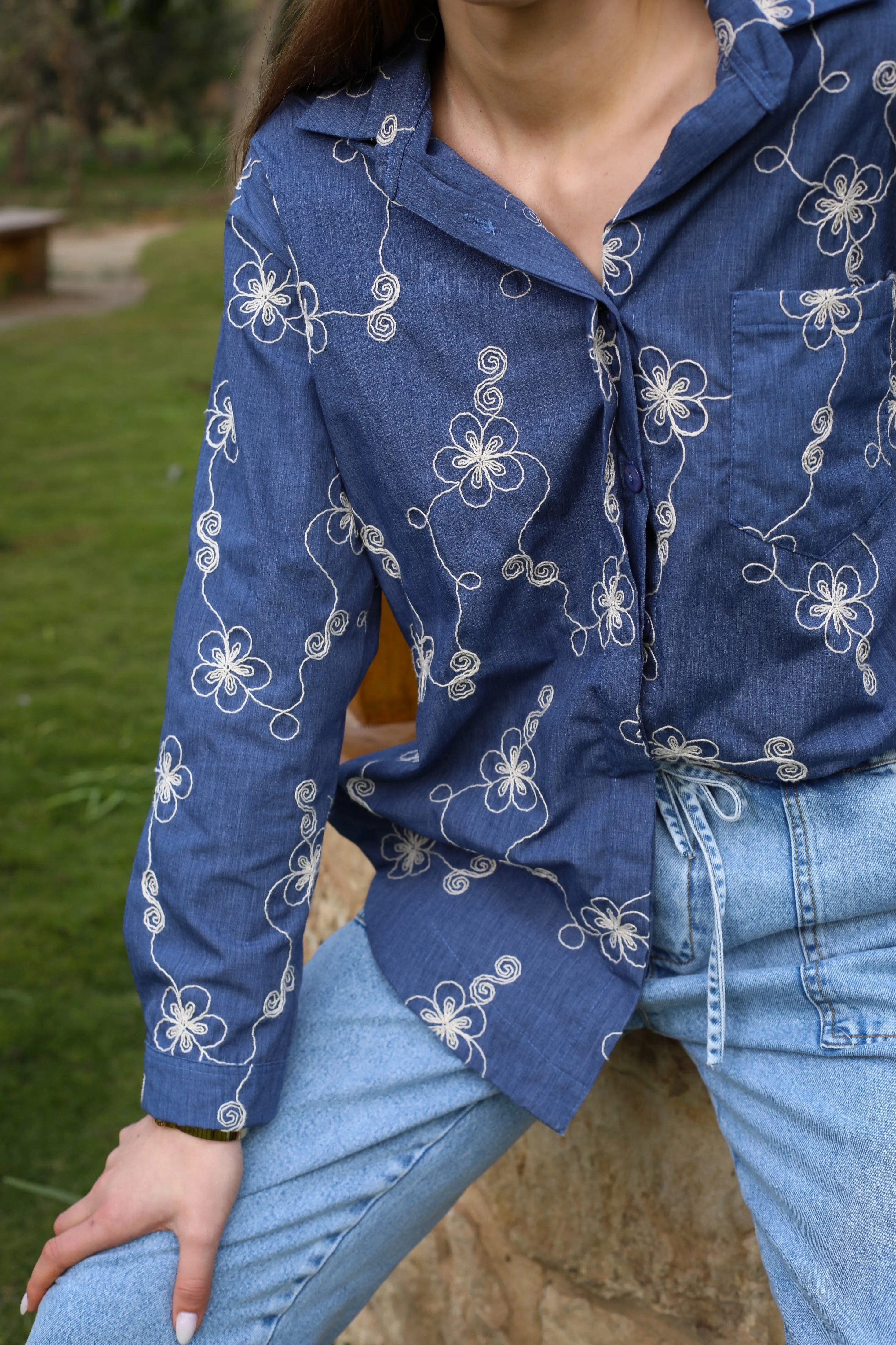 Indigo Meadow Embroidered Shirt