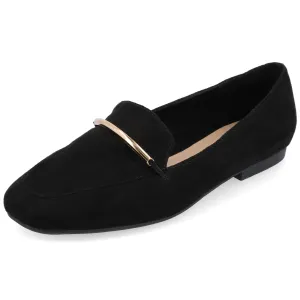 Journee Womens Loafer Flat Notched Topline Square Toe Slip-On Block Heel - Wrenn Casual Dress Shoe Black 6.5 Medium Womens US