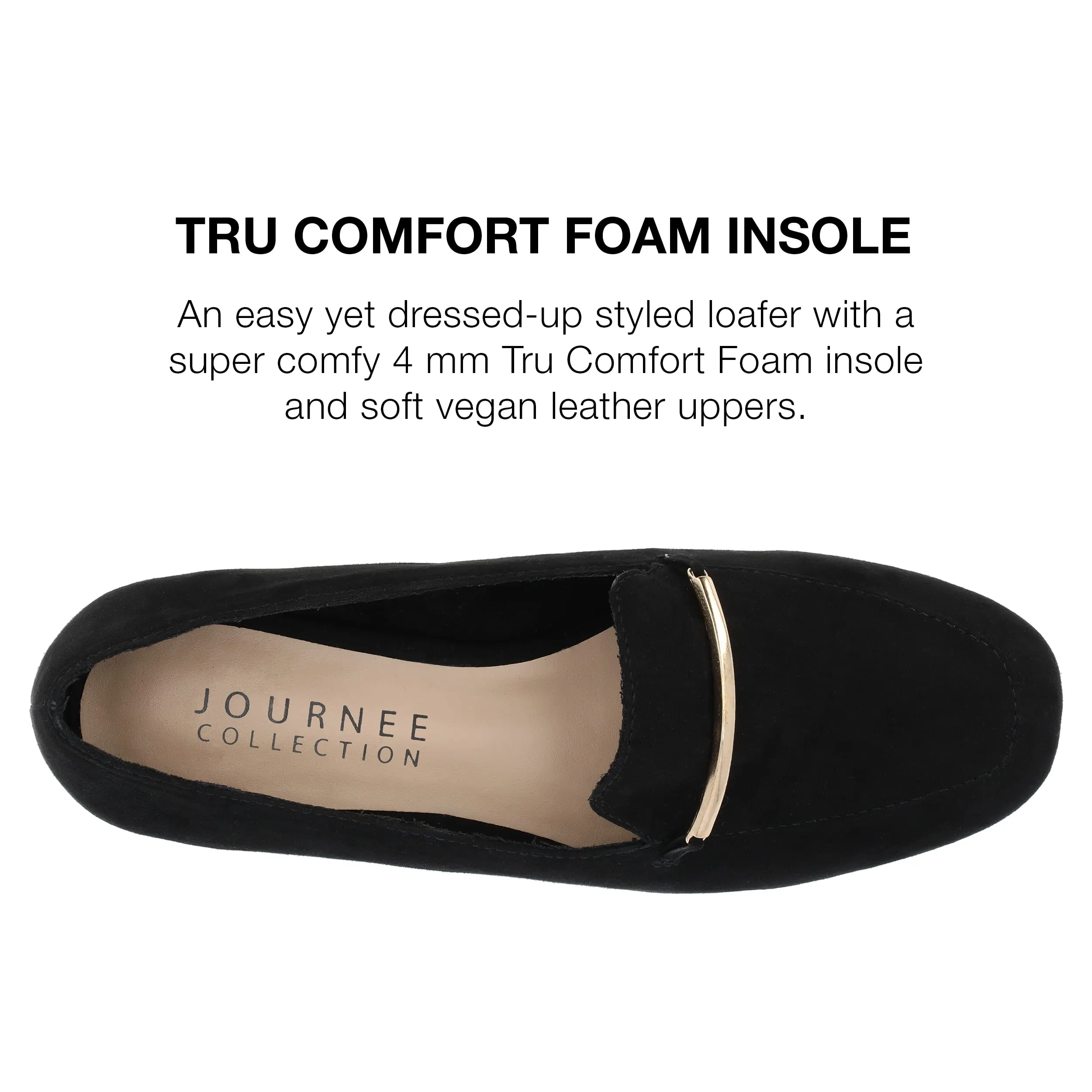 Journee Womens Loafer Flat Notched Topline Square Toe Slip-On Block Heel - Wrenn Casual Dress Shoe Black 6.5 Medium Womens US