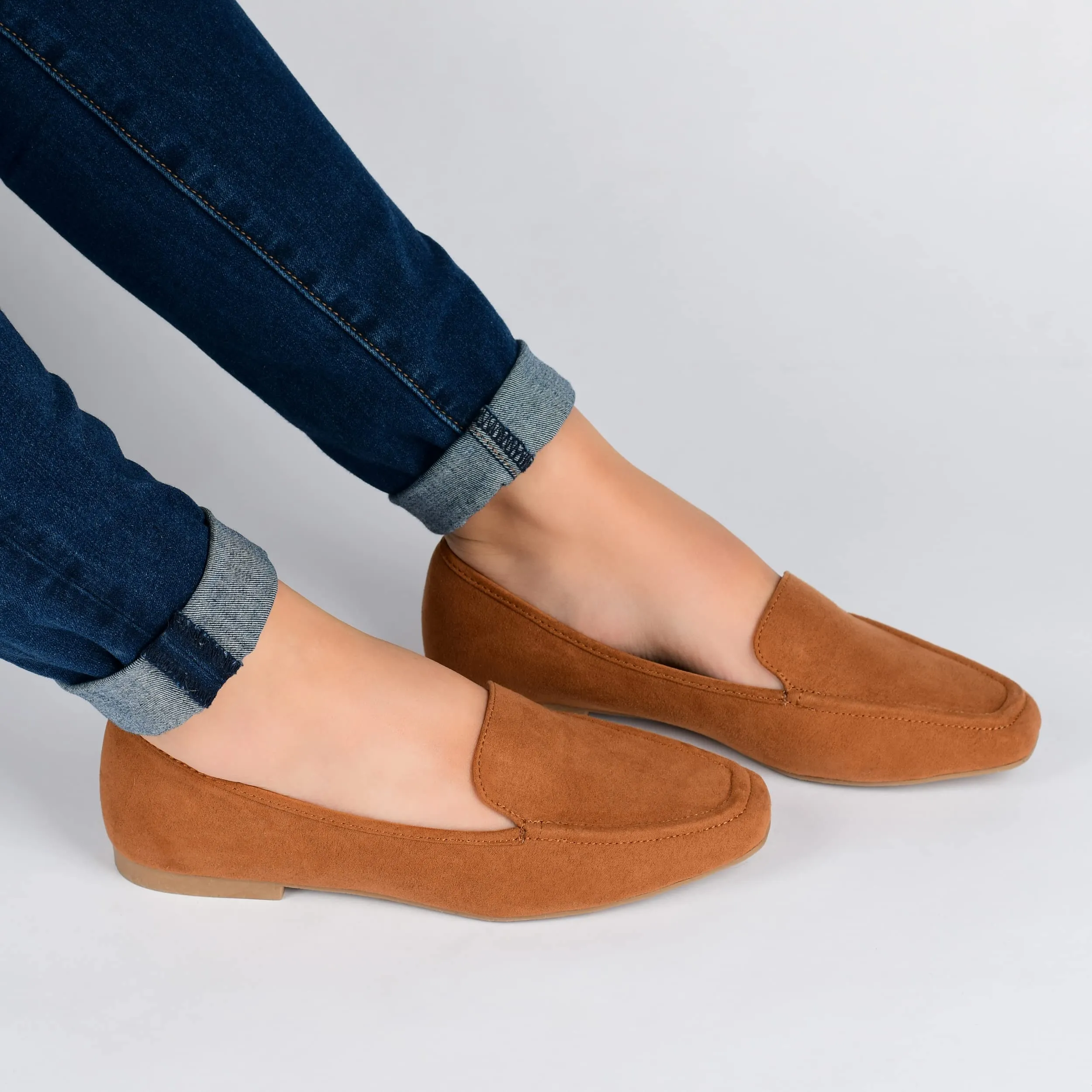 Journee Womens Suede Loafer Flat Square Toe Noticed Topline Padded Block Heel - Tullie Casual Dress Shoe Green