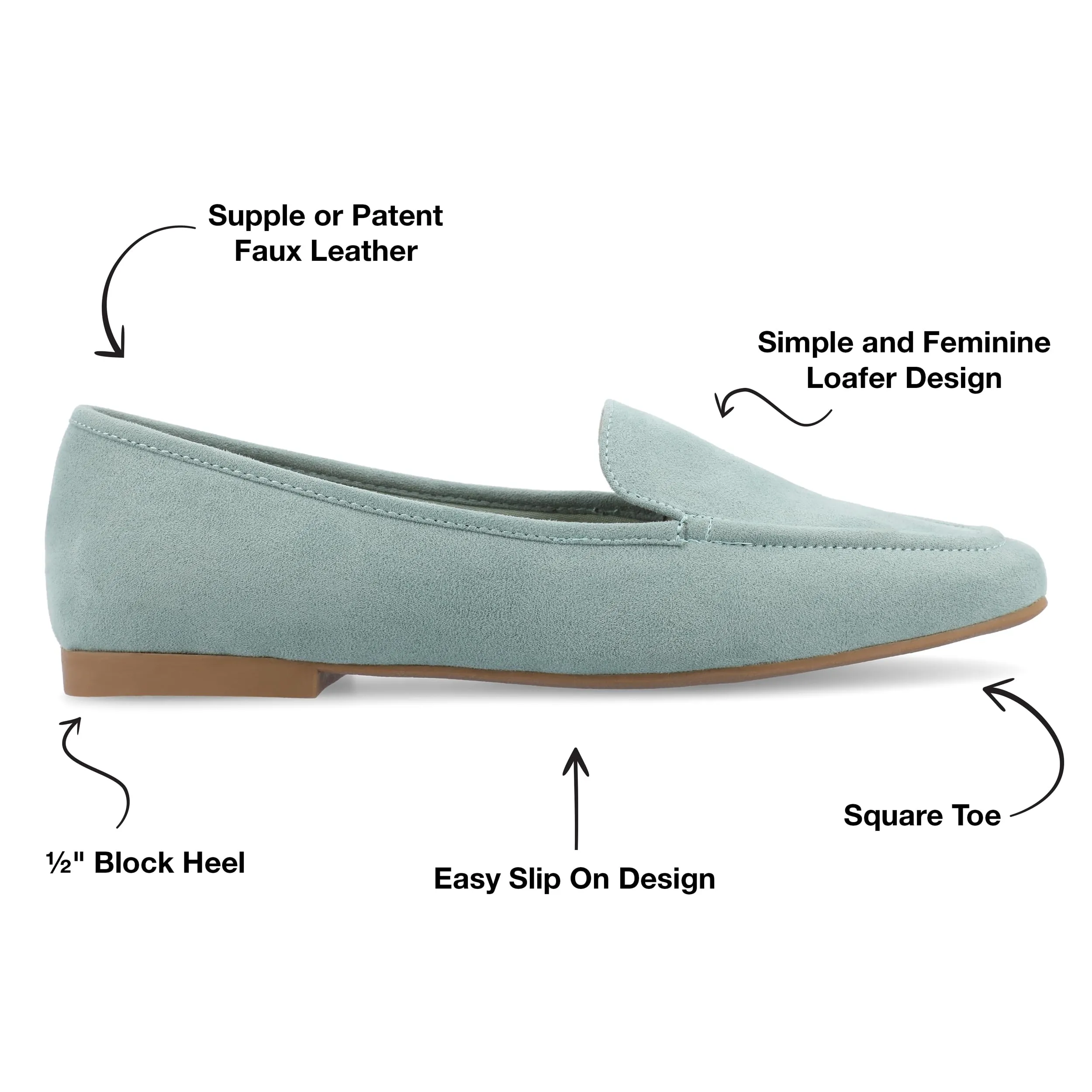 Journee Womens Suede Loafer Flat Square Toe Noticed Topline Padded Block Heel - Tullie Casual Dress Shoe Green