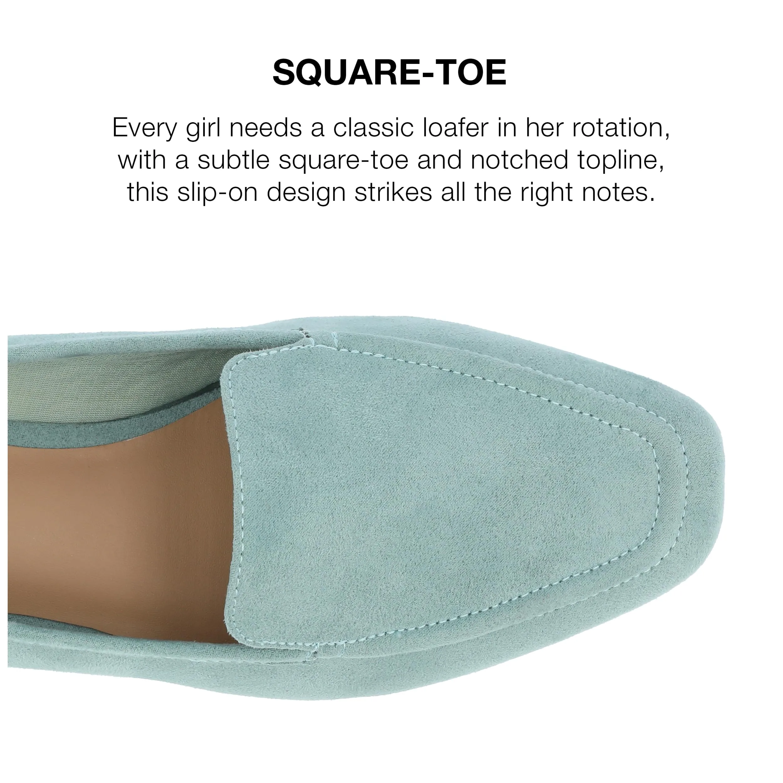 Journee Womens Suede Loafer Flat Square Toe Noticed Topline Padded Block Heel - Tullie Casual Dress Shoe Green