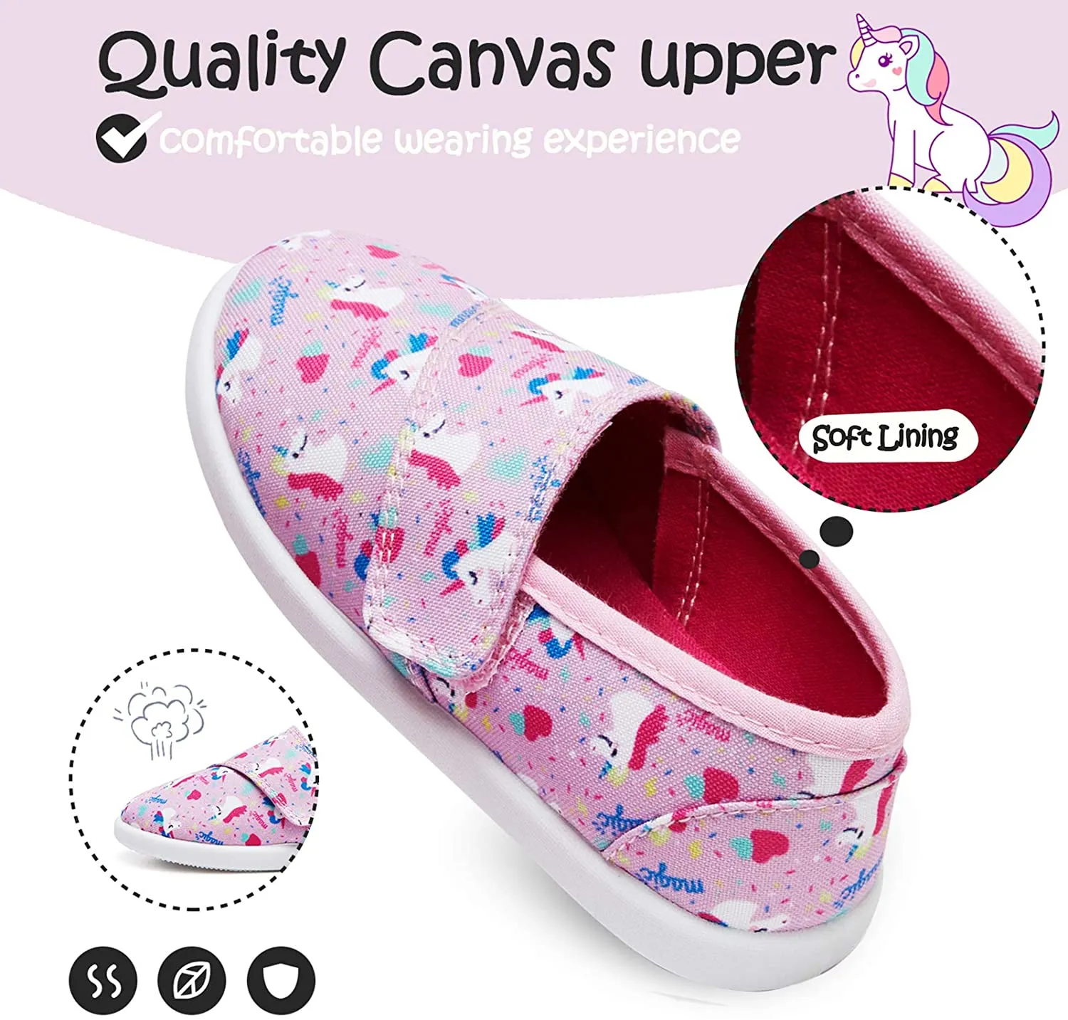 K KomForme Toddler Girls Sneakers Slip On Moccasins Casual Canvas Shoes Kid's Lazy Loafers Shoes