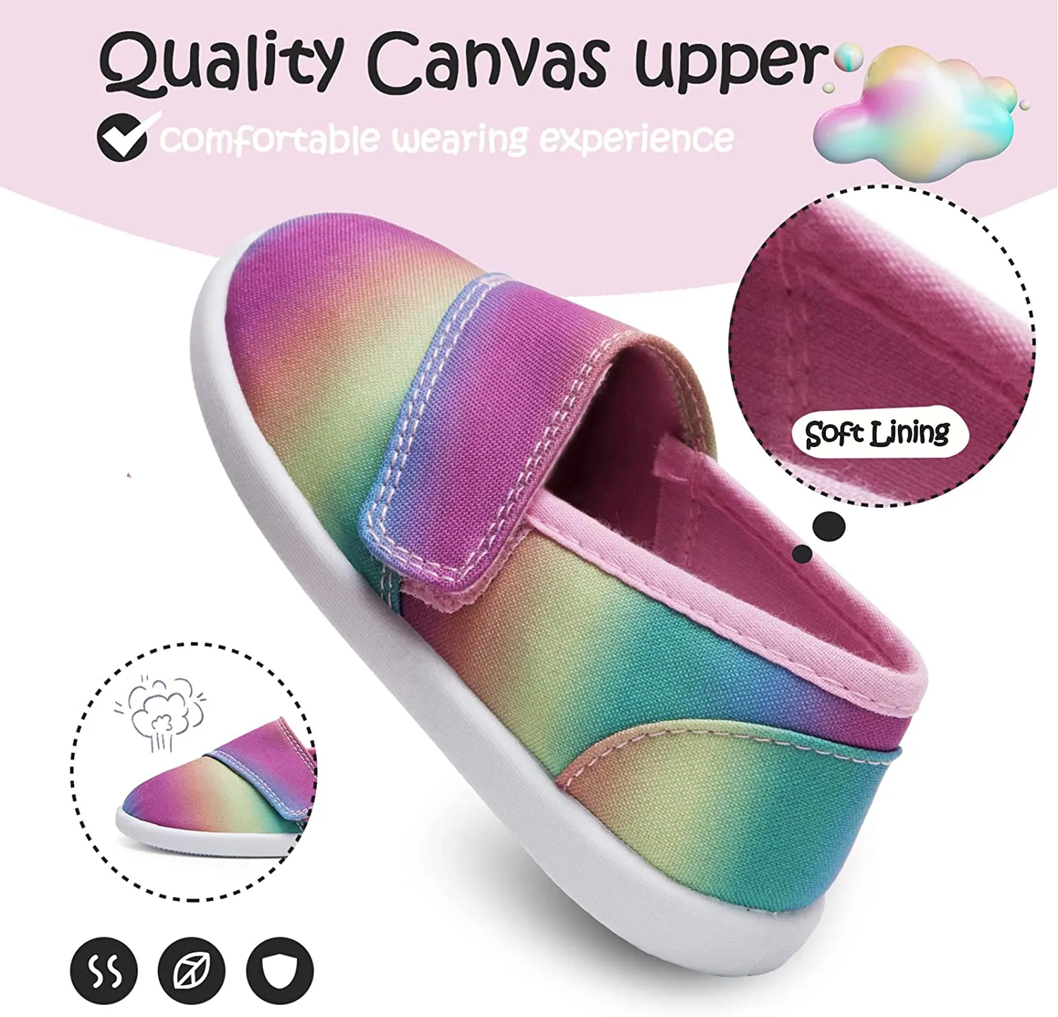 K KomForme Toddler Girls Sneakers Slip On Moccasins Casual Canvas Shoes Kid's Lazy Loafers Shoes