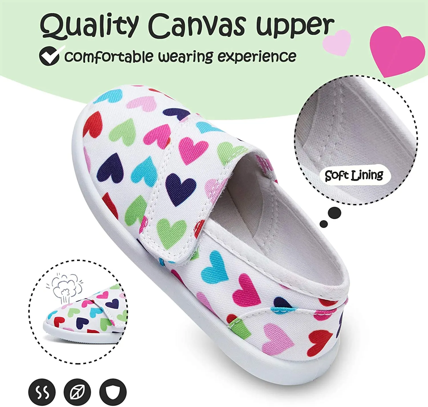 K KomForme Toddler Girls Sneakers Slip On Moccasins Casual Canvas Shoes Kid's Lazy Loafers Shoes