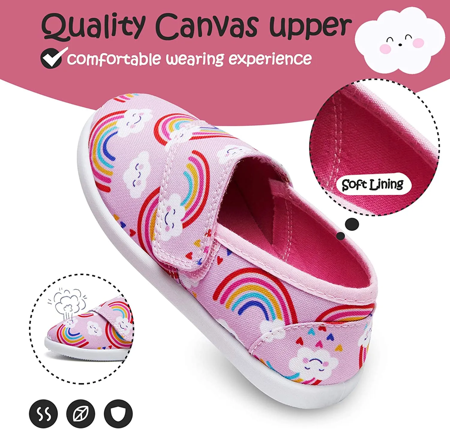 K KomForme Toddler Girls Sneakers Slip On Moccasins Casual Canvas Shoes Kid's Lazy Loafers Shoes