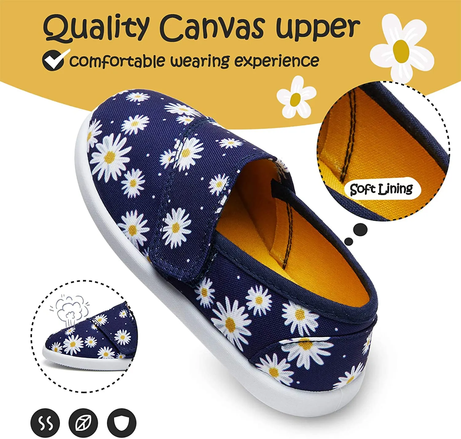 K KomForme Toddler Girls Sneakers Slip On Moccasins Casual Canvas Shoes Kid's Lazy Loafers Shoes