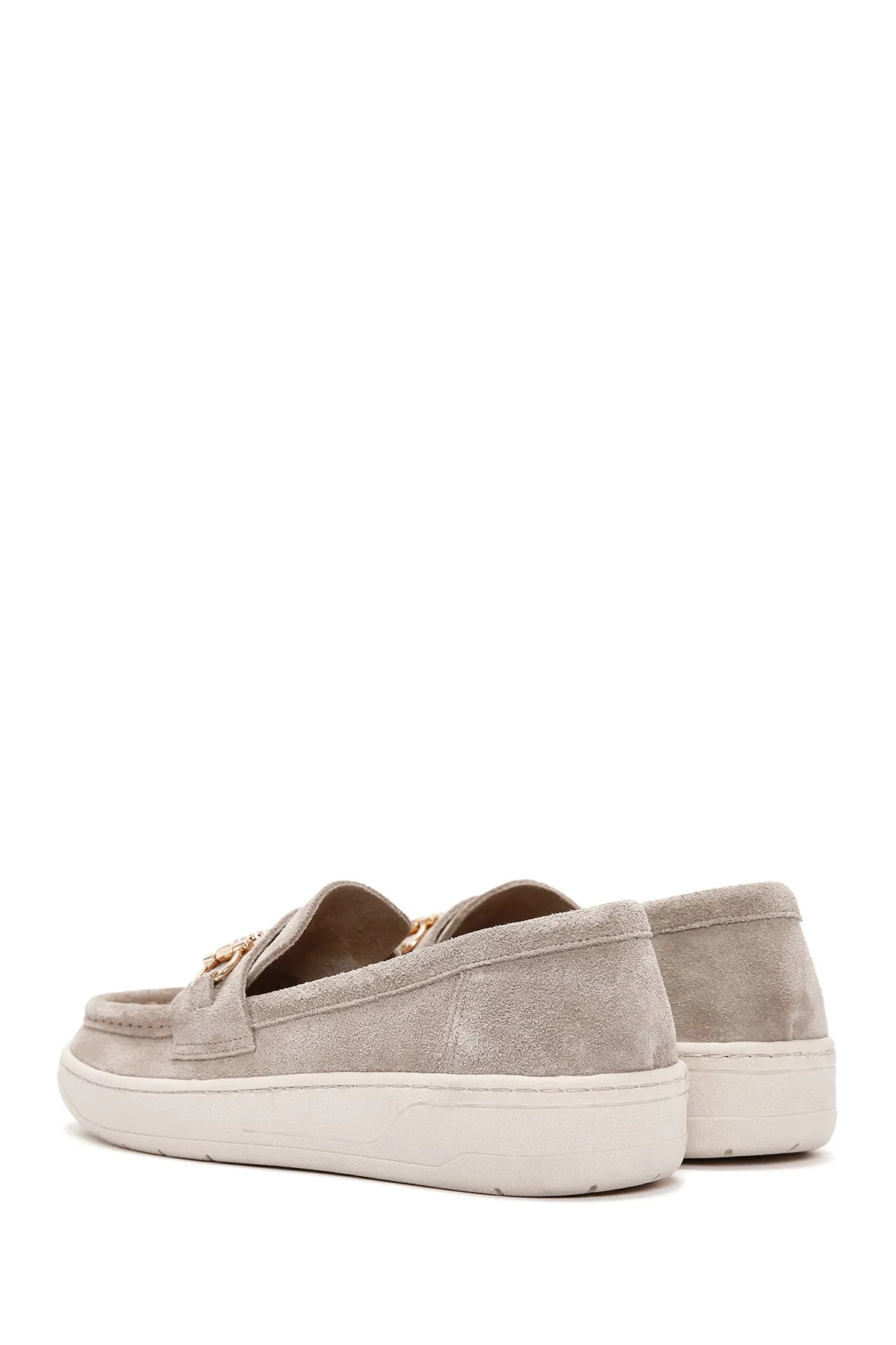 Kadın Gri Süet Deri Casual Loafer