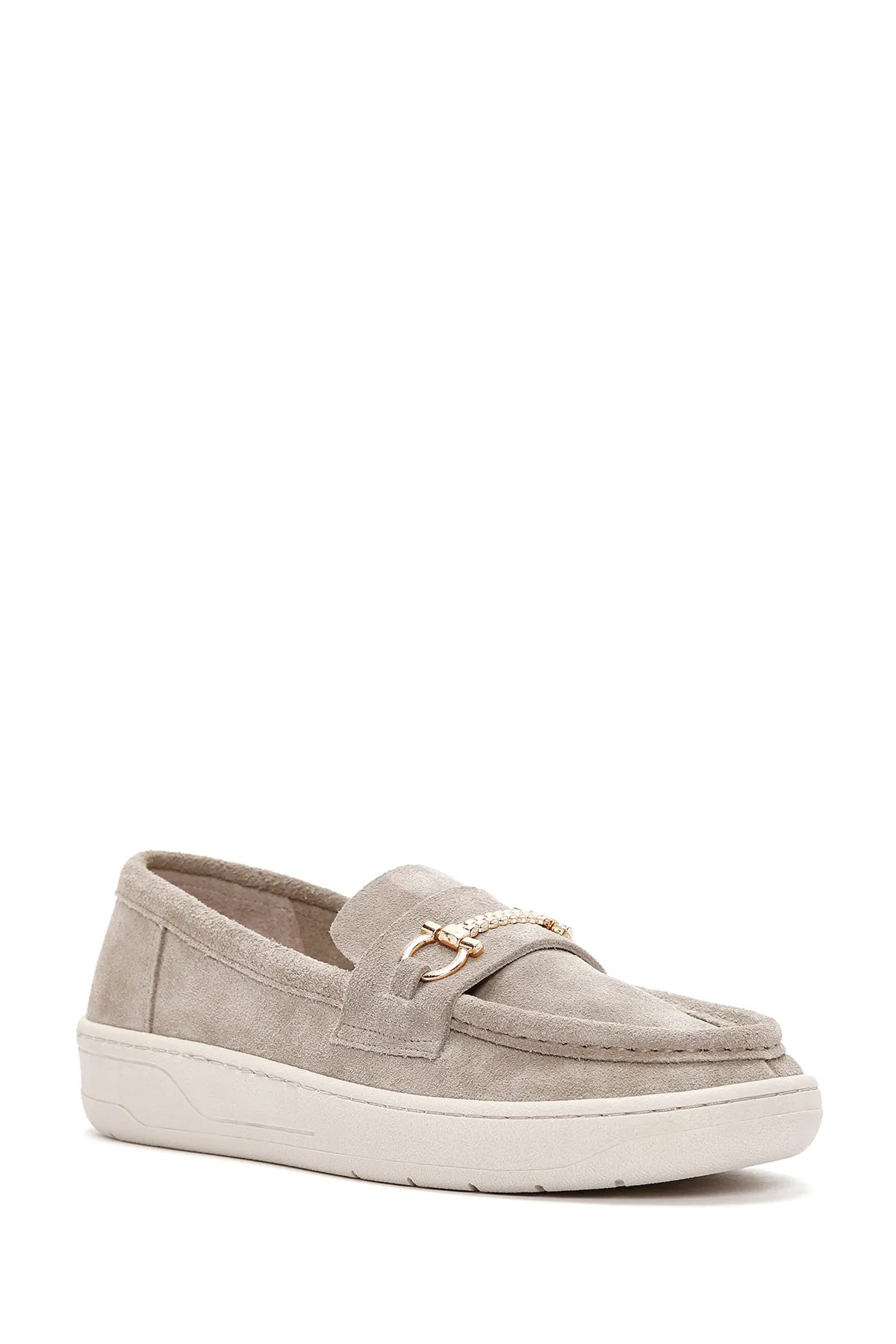Kadın Gri Süet Deri Casual Loafer