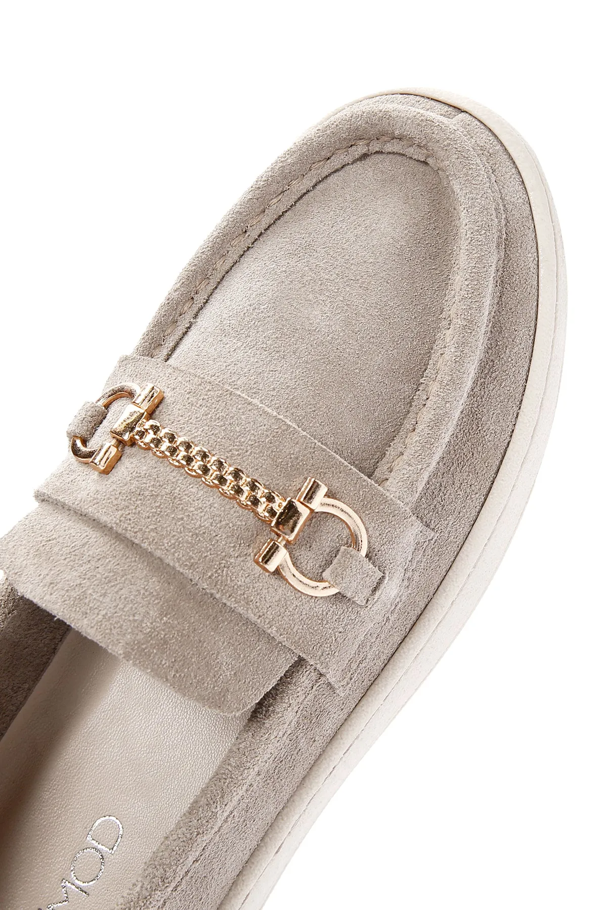 Kadın Gri Süet Deri Casual Loafer