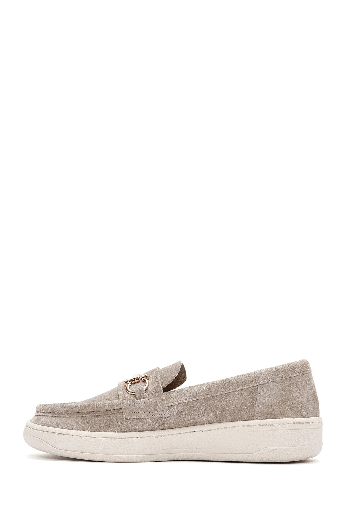 Kadın Gri Süet Deri Casual Loafer