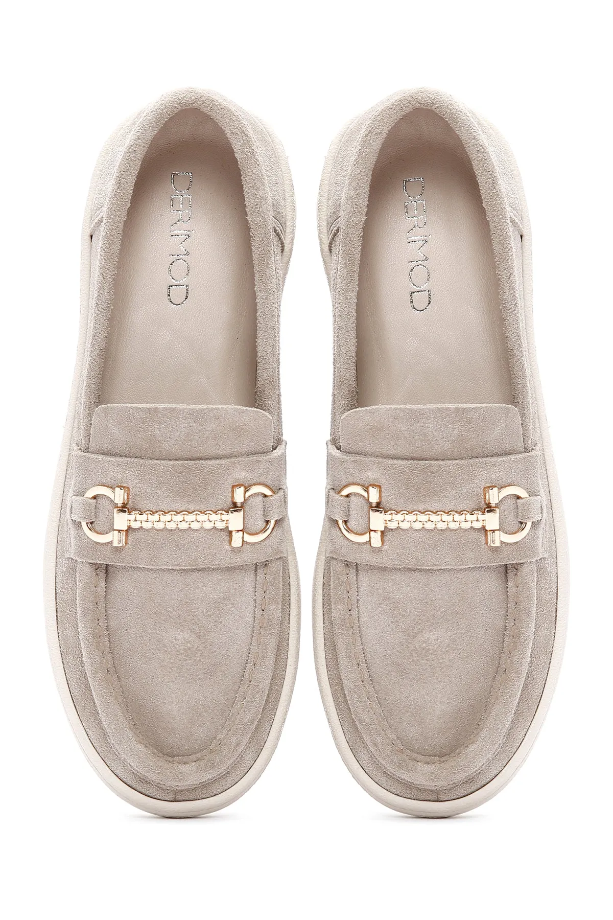 Kadın Gri Süet Deri Casual Loafer