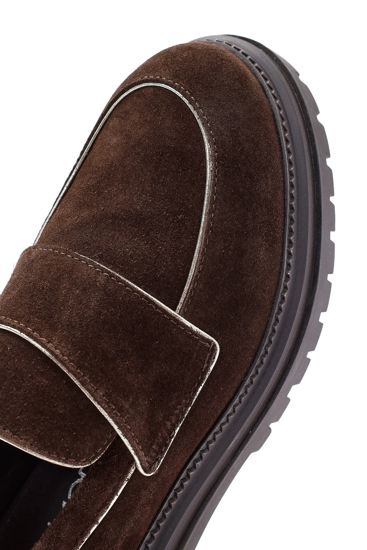 Kadın Kahverengi Kalın Tabanlı Süet Deri Maskülen Loafer