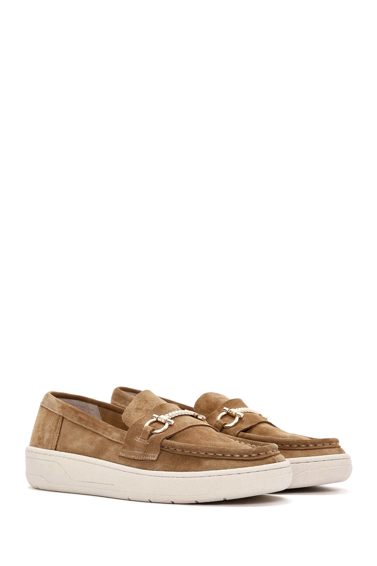 Kadın Kahverengi Süet Deri Casual Loafer