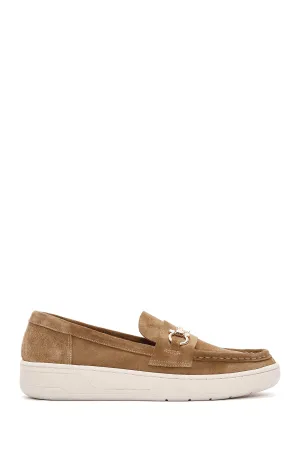 Kadın Kahverengi Süet Deri Casual Loafer