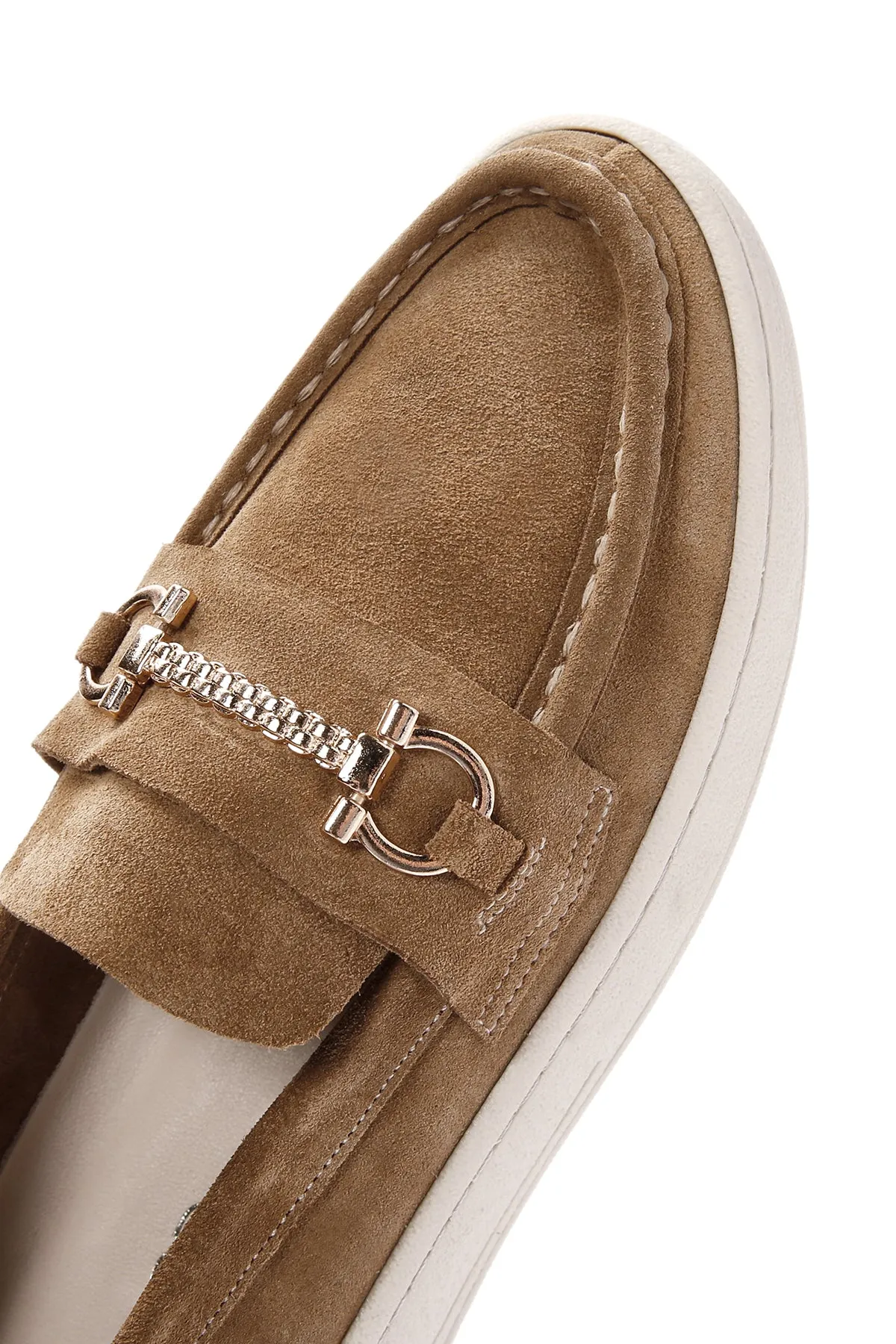 Kadın Kahverengi Süet Deri Casual Loafer